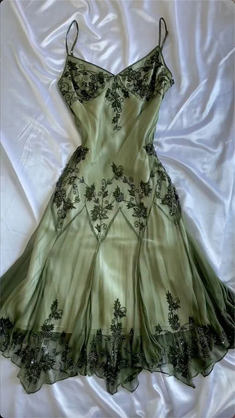Vintage Green Embroidered Prom Dress,Minimalist Green Formal Dress Vintage Green Embroidered Prom Dress,Minimalist Green Formal Dress
