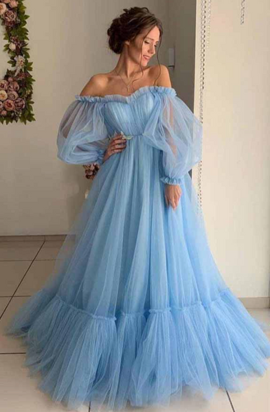 Light Blue Sexy Prom DressWedding Guest DressLong Sleeve Off Shoulde FlosLuna Light Blue Sexy Prom DressWedding Guest DressLong Sleeve Off Shoulde FlosLuna