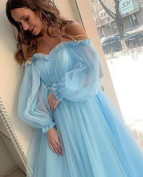 Light Blue Sexy Prom DressWedding Guest DressLong Sleeve Off Shoulde FlosLuna Light Blue Sexy Prom DressWedding Guest DressLong Sleeve Off Shoulde FlosLuna