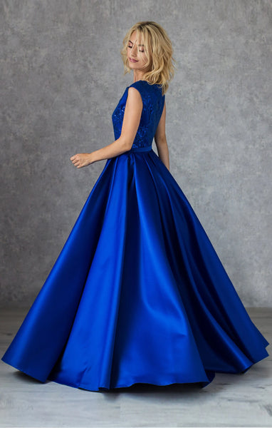Royal Blue Modest Evening Dress,Silk Satin Evening dresses,Blue Lace Prom Dress us 12 / custom color Royal Blue Modest Evening Dress,Silk Satin Evening dresses,Blue Lace Prom Dress us 12 / custom color