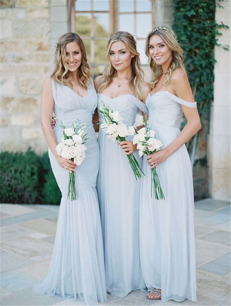 Mismatched Grey Bridesmaid Dress,Off Shoulder Prom Dress | Flosluna Mismatched Grey Bridesmaid Dress,Off Shoulder Prom Dress | Flosluna