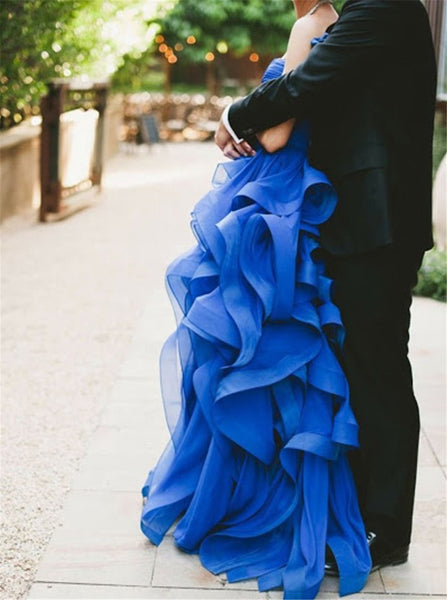 blue organza wedding dress Custom-made Blue Organza Applique Sequin line a wedding dress with Sleeveless Backless Design