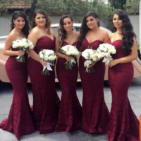 Elegant Sweetheart Lace Plus Size Mermaid Cheap Long Burgundy Bridesmaid Dresses Elegant Sweetheart Lace Plus Size Mermaid Cheap Long Burgundy Bridesmaid Dresses