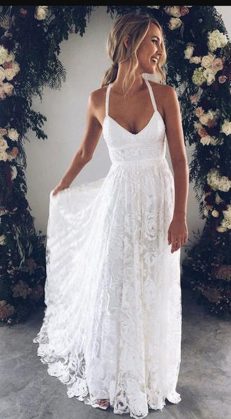 Halter Empire White Lace Prom/Evening Dress | Flosluna FlosLuna Halter Empire White Lace Prom/Evening Dress | Flosluna FlosLuna