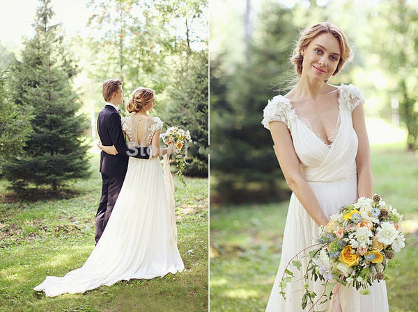lace illusion back chiffon wedding dress Illusion Lace Back Wedding Dress