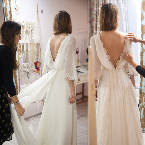 Lace Backless Wedding Dress,Vintage Wedding Dress,Long Sleeve Bridal Gown,V Back Lace Chiffon Wedding Dress Lace Backless Wedding Dress,Vintage Wedding Dress,Long Sleeve Bridal Gown,V Back Lace Chiffon Wedding Dress