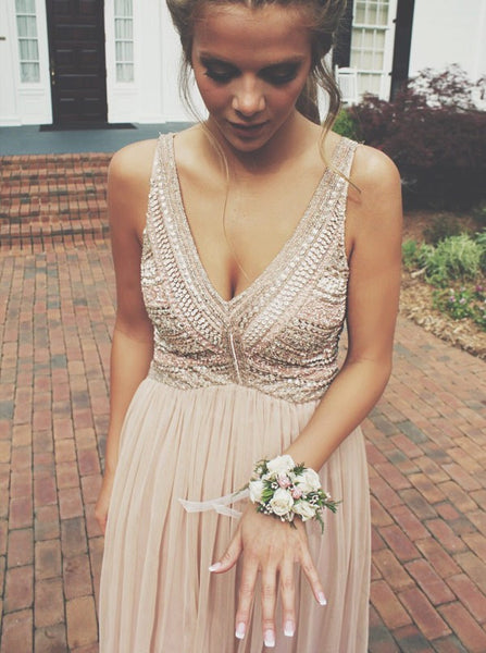 Beaded V neck Prom Dress,Beaded Short/Long Blush Dress | Flosluna FlosLuna Beaded V neck Prom Dress,Beaded Short/Long Blush Dress | Flosluna FlosLuna