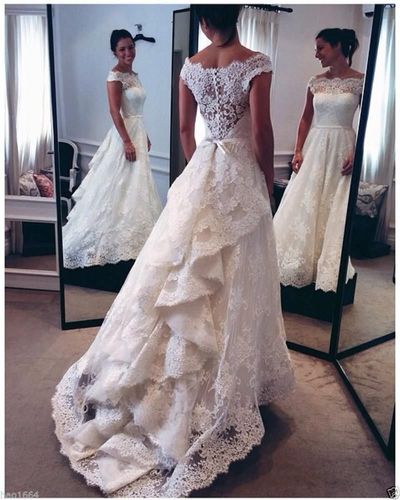 Luxury Lace Wedding Dress with Cap Sleeve | Flosluna Luxury Lace Wedding Dress with Cap Sleeve | Flosluna