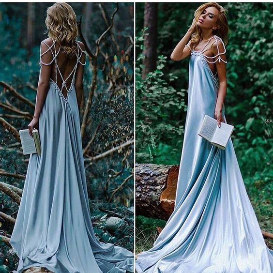 Dusty Blue Holiday Dress, Open Back Bridesmaid Dress | Flosluna Dusty Blue Holiday Dress, Open Back Bridesmaid Dress | Flosluna