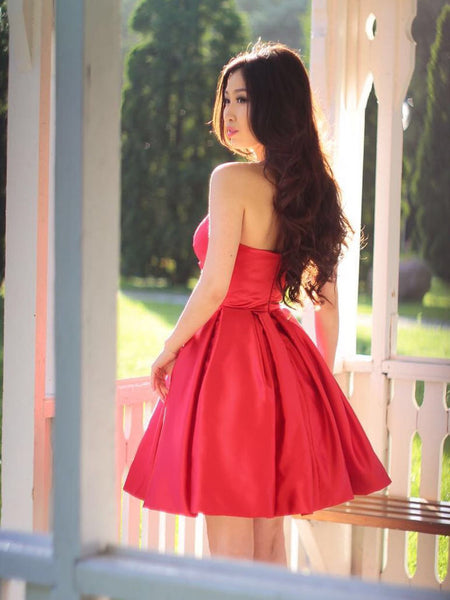 Short Red Satin Homecoming Dress,Short Red Prom Dress | Flosluna Short Red Satin Homecoming Dress,Short Red Prom Dress | Flosluna