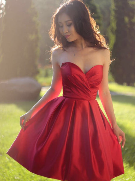 Short Red Satin Homecoming Dress,Short Red Prom Dress | Flosluna FlosLuna Short Red Satin Homecoming Dress,Short Red Prom Dress | Flosluna FlosLuna