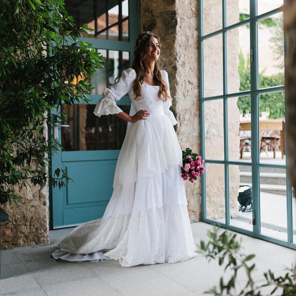 Lace Wedding Dresses,Dresses, Rustic Wedding Dress,3/4 Sleeves Lace Bridal Gown, Lantern Sleeve Wedding Dress Lace Wedding Dresses,Dresses, Rustic Wedding Dress,3/4 Sleeves Lace Bridal Gown, Lantern Sleeve Wedding Dress