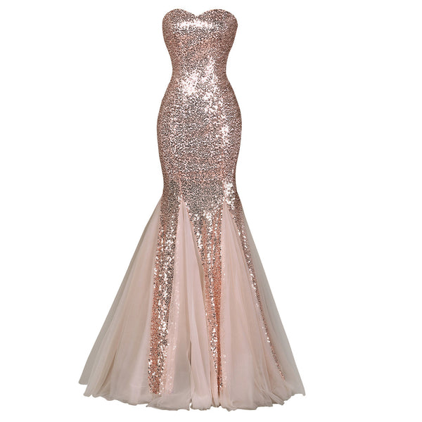 Sequin Long Evening Dress 2017 Sparkly Dark Salmon Purple Elegant Formal Dresses Mermaid Evening Gowns High Quality - FlosLuna