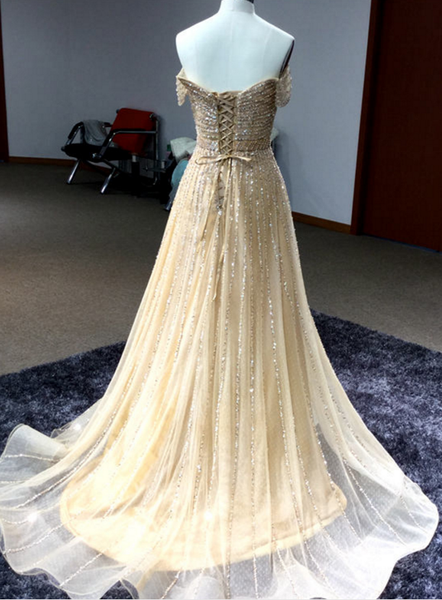 Shinny Off Shoulder Gold Evening/Prom Dress ,Floor Long Sparkly Prom Dress,Long Prom/Evening Dress New Fashion - FlosLuna