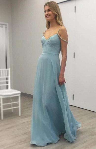 Simple Chiffon Prom Dresses,Blue Off Shoulder Prom Dress | Flosluna Simple Chiffon Prom Dresses,Blue Off Shoulder Prom Dress | Flosluna
