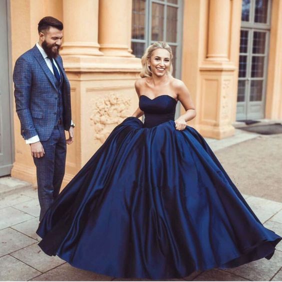 Simple Navy Blue Ball Gown Prom Dresses Evening Dresses for Women - FlosLuna