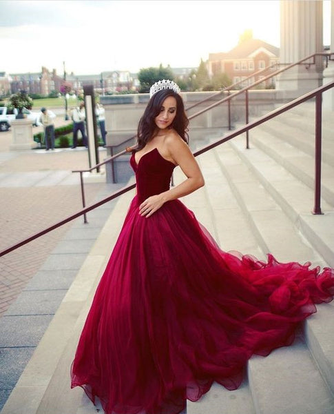 Burgundy Organza Ball Gown Evening Dress | Flosluna FlosLuna Burgundy Organza Ball Gown Evening Dress | Flosluna FlosLuna