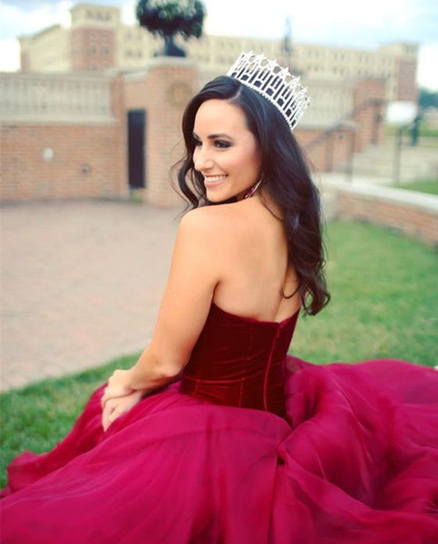 Burgundy Organza Ball Gown Evening Dress | Flosluna Burgundy Organza Ball Gown Evening Dress | Flosluna