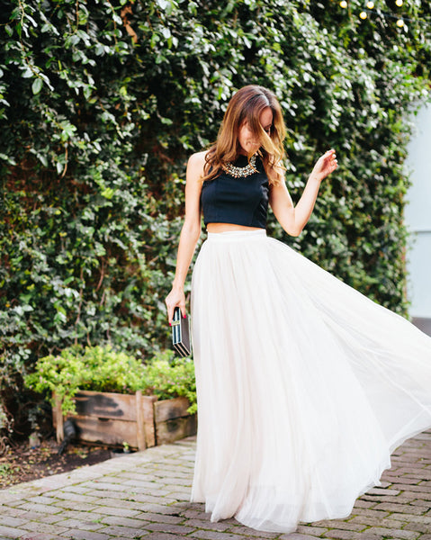 Two Pieces Prom Evening Dress Ivory Tulle Skirt Crop Top Outfit Two Pieces Wedding Dress Maxi Tulle Skirt Bridesmaid Dress Custom Made Dress Online - FlosLuna