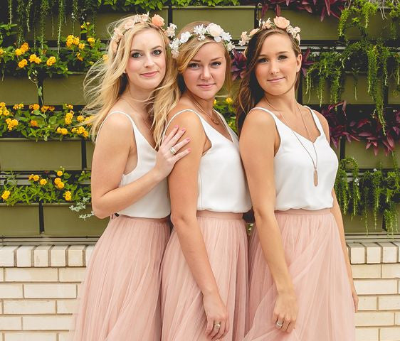 Two Pieces Blush Tulle Bridesmaid Dress,Two Pieces Blush Prom Dress Two Pieces Blush Tulle Bridesmaid Dress,Two Pieces Blush Prom Dress