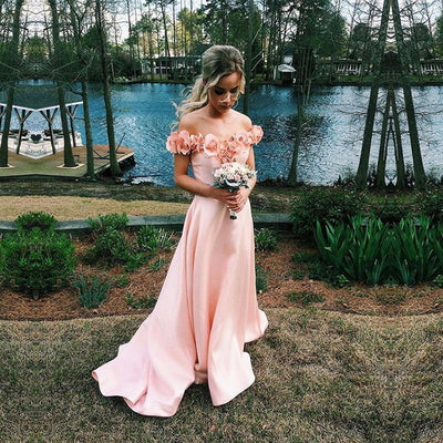 Two Pieces Prom Dress,Charming Flower Satin Prom Dress,Pink Evening Gowns,Fairy Evening Dress - FlosLuna
