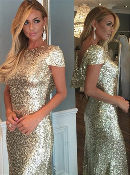 Werbowy Rose Gold Off-Shoulder Mermaid Gold Sequin Bridesmaid Dresses with Sequins and Backless Design - Plus Size Beach Wedding Gown in Light Gold and Champ