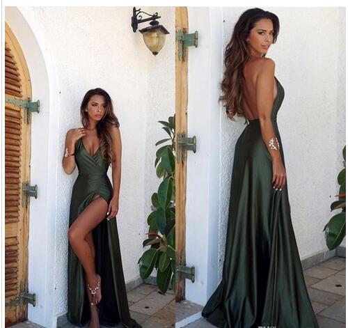 Backless Split V Neck Prom Dress | Flosluna Backless Split V Neck Prom Dress | Flosluna