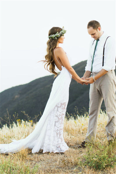 Beach Lace Wedding Dress& Gowns | Flosluna Beach Lace Wedding Dress& Gowns | Flosluna
