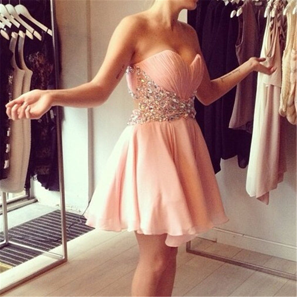 Short Beaded Waist Homecoming Dress,Short Pink Prom Dress | Flosluna FlosLuna Short Beaded Waist Homecoming Dress,Short Pink Prom Dress | Flosluna FlosLuna