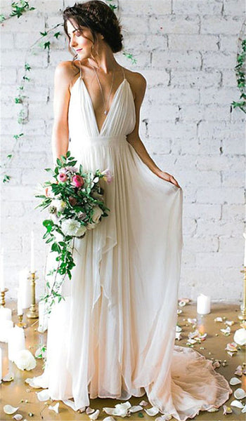 Simple Chiffon Beach Wedding Dress,Long Maxi Dress White | Flosluna Simple Chiffon Beach Wedding Dress,Long Maxi Dress White | Flosluna