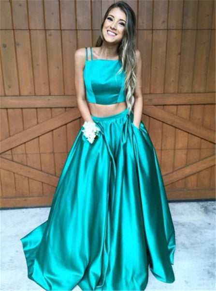 Two Pieces Prom Dress,Sexy Prom Dress With Pocket, Emerald Green Prom Evening Dress,Two Pieces Evening Gown,Sexy Prom Dress - FlosLuna