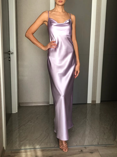 Lavender  silk satin prom dress,lilac sexy evening dress