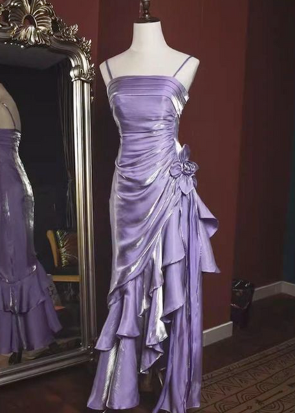 Lavender Sexy Prom Dress,Purple Designed Evening Gown,Satin Lilac Partywear