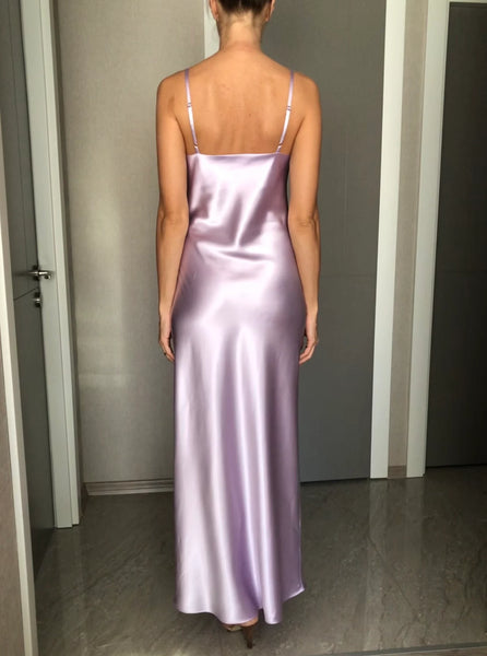 Lavender  silk satin prom dress,lilac sexy evening dress