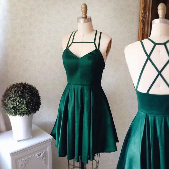 Cute A-line Short Green Satin Backless Inexpensive Prom Dress Homecoming Dress Online - FlosLuna