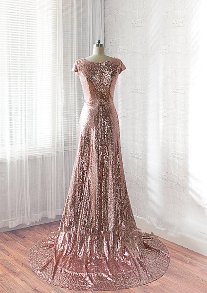 Deep V neck Rose Gold Sparkly Sequin Prom/Evening Dress,Shiny V neck Formal Evening Dress - FlosLuna