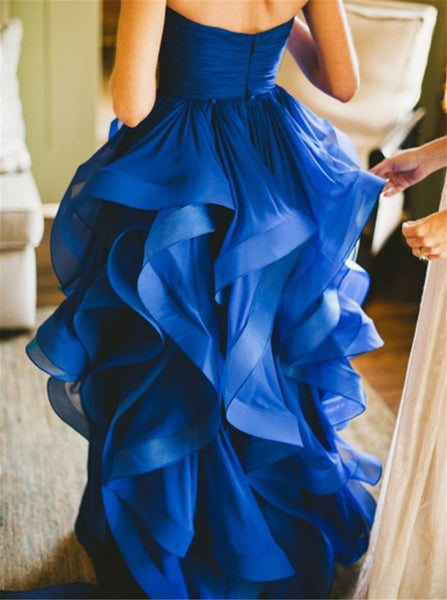 Asymmertrical Organza Ruffle Wedding Dress with Ruffles on Bottom High Low Prom Dress Sweetheart Colored Wedding Dress Evening Dress Online - FlosLuna
