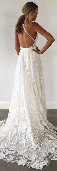 Halter Empire White Lace Prom/Evening Dress,Beach Lace Wedding Dress Informal,White Lace Maxi Dress - FlosLuna