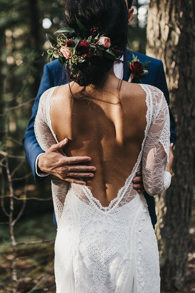 Bohemian Long Sleeve Open Back Wedding Dress &Bridal Gown | Flosluna FlosLuna Bohemian Long Sleeve Open Back Wedding Dress &Bridal Gown | Flosluna FlosLuna