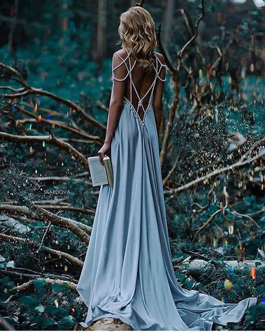 Dusty Blue Holiday Dress, Open Back Bridesmaid Dress | Flosluna FlosLuna Dusty Blue Holiday Dress, Open Back Bridesmaid Dress | Flosluna FlosLuna