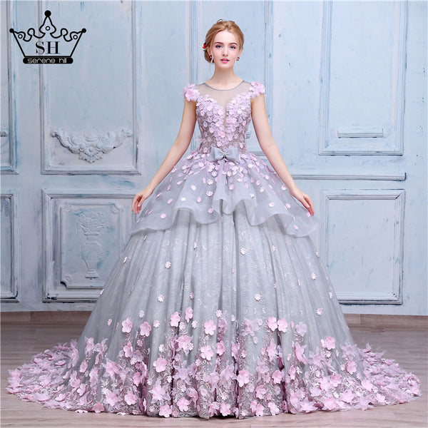 Luxury Ball Gown Wedding Dresses Online Princess Sweetheart Pink Prom Evening Dress Handmade Made Flowers Court Train Bridal Gowns - FlosLuna