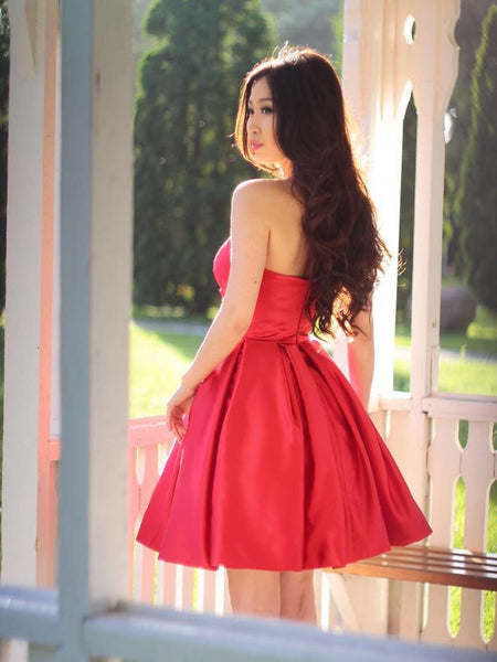 Princess Sweetheart Short Red Prom/Bridesmaid/ Homecoming Dress - FlosLuna