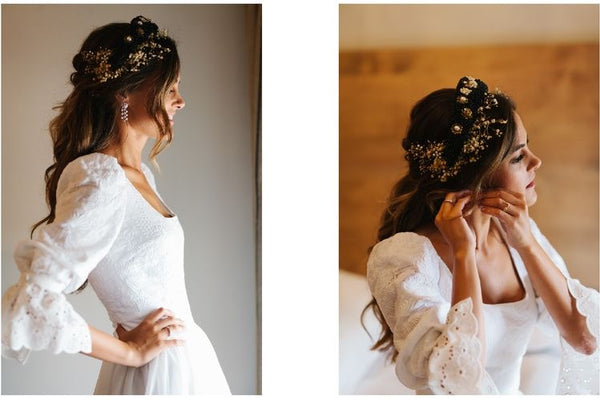 Lace Wedding Dresses,dresses， Rustic Wedding Dress,3/4 Sleeves Lace  bridal gown,  Lantern sleeve wedding dress - FlosLuna