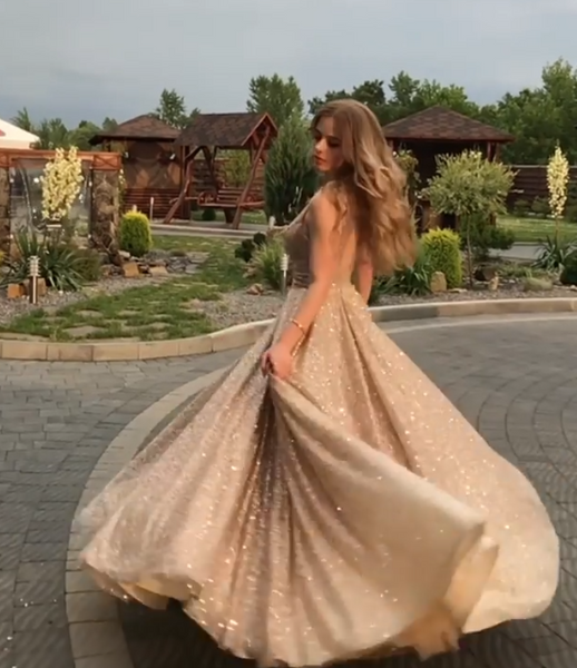 Sequin Dress Long  ,Sparkly Sequin Prom Dresses ,Open Back Light Gold Sequin Dresses