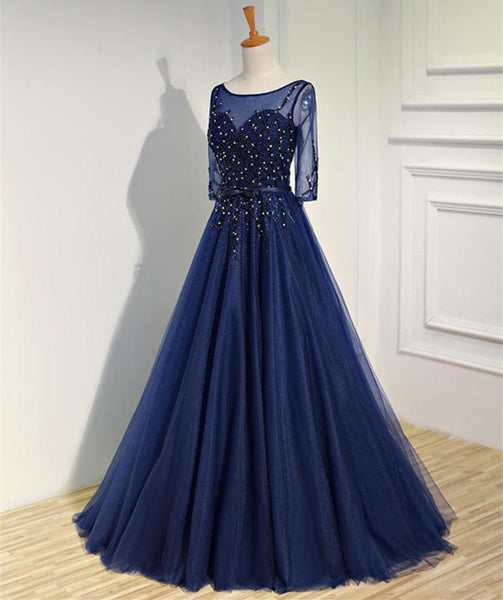 Long Sleeve Tulle Beaded Prom Dress | Flosluna Long Sleeve Tulle Beaded Prom Dress | Flosluna