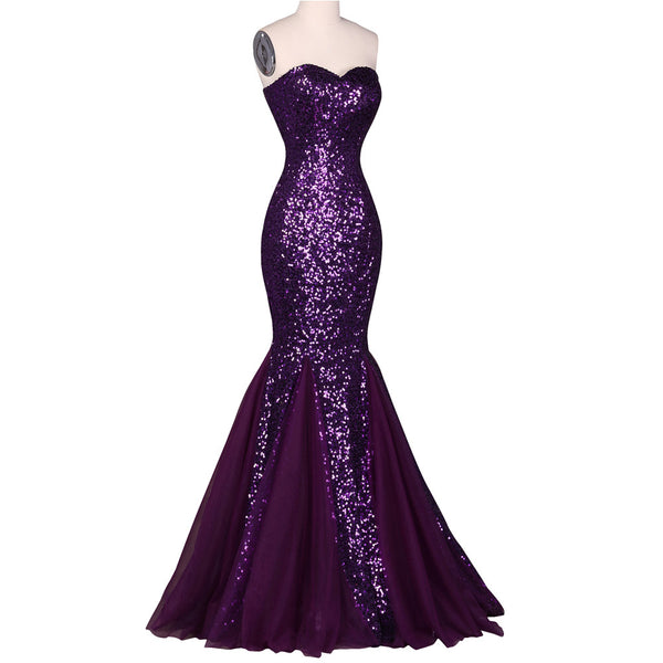 Sequin Long Evening Dress 2017 Sparkly Dark Salmon Purple Elegant Formal Dresses Mermaid Evening Gowns High Quality - FlosLuna