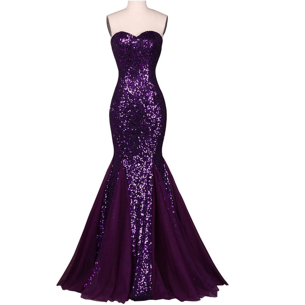 Sequin Long Evening Dress 2017 Sparkly Dark Salmon Purple Elegant Formal Dresses Mermaid Evening Gowns High Quality - FlosLuna