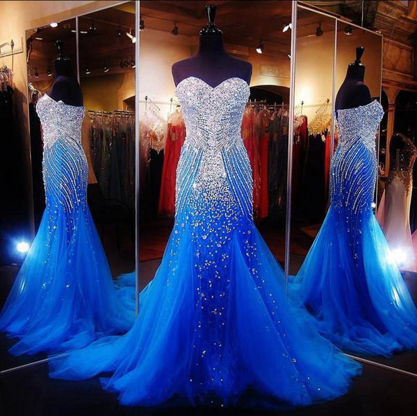 Sweetheart Royal Blue Mermaid Tulle Prom/Evening Gowns - FlosLuna