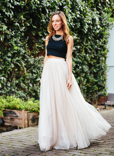 Two Pieces Prom Evening Dress,Ivory Tulle Skirt Crop Top Outfit ...
