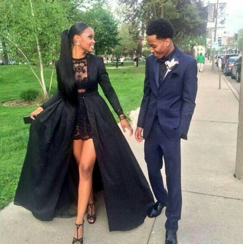 Unique Long Sleeve Jacket with Lace Skirt Prom Dress